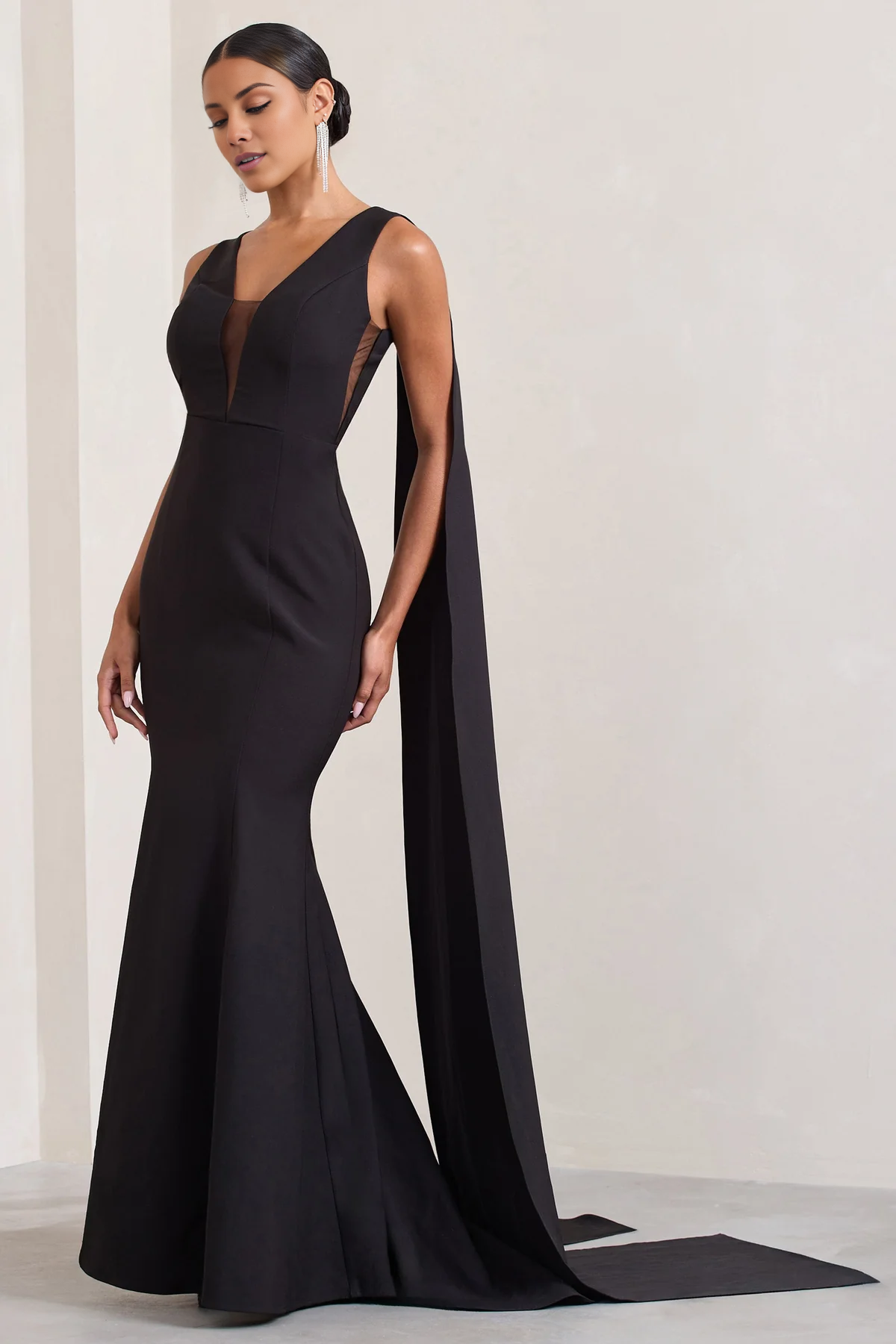 Mermaid cape deep V backless and floor length evening dress - jimiss Dress