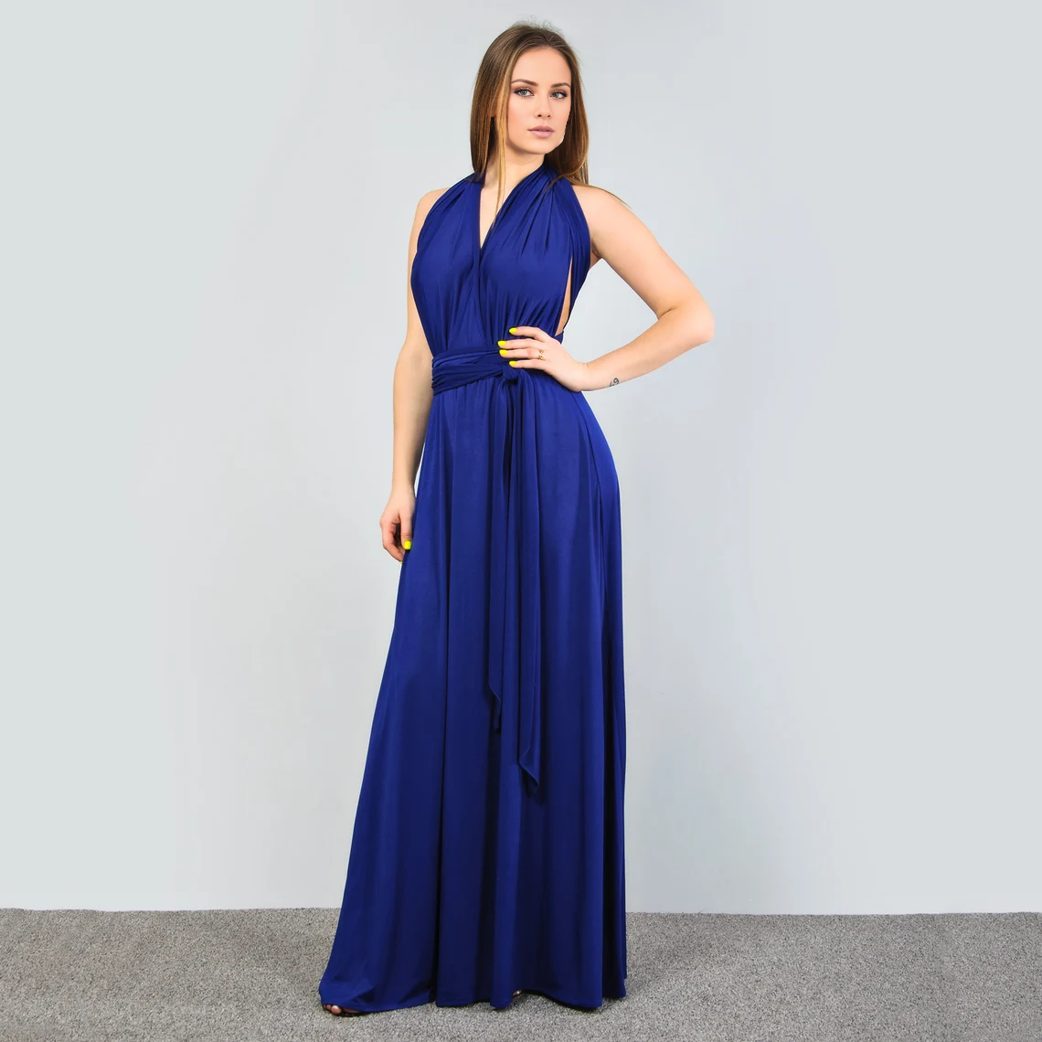 Jimiss - Hanging neck collar pleated bra backless and floor length Prom dress