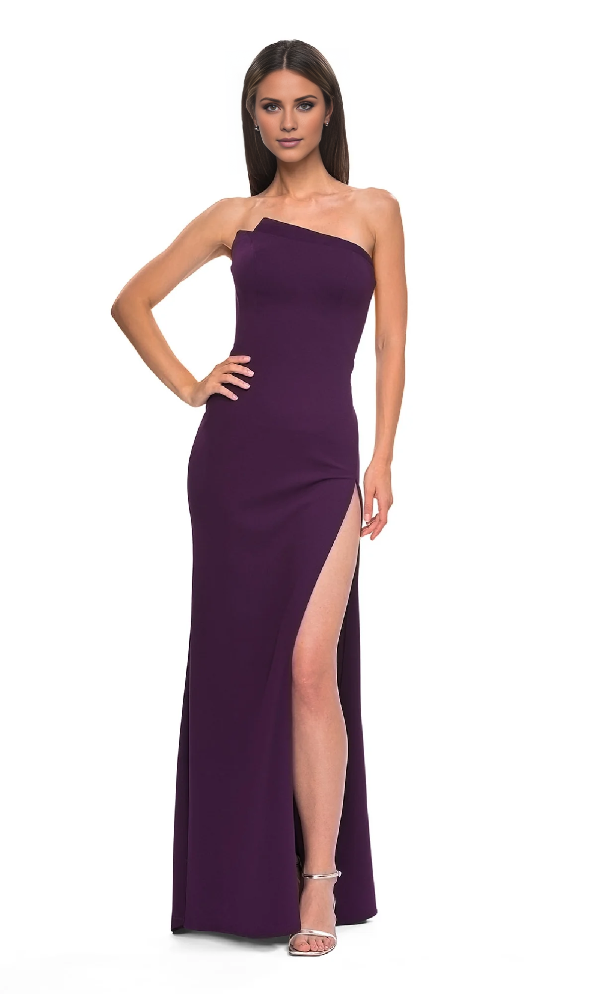 Jimiss asymmetrical neckline off shoulder side slit and floor length evening dress