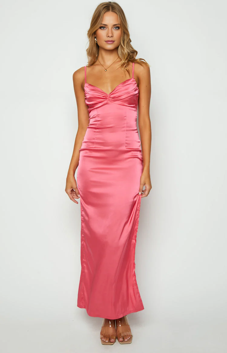 Jimiss Sweetheart Collar Thin Shoulder Strap Bareback Satin Side Split Long Prom Dress