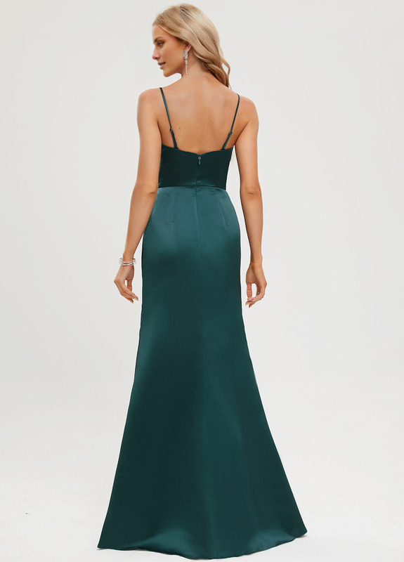 Bodycon/pillar hood floor-length pleated satin prom dress