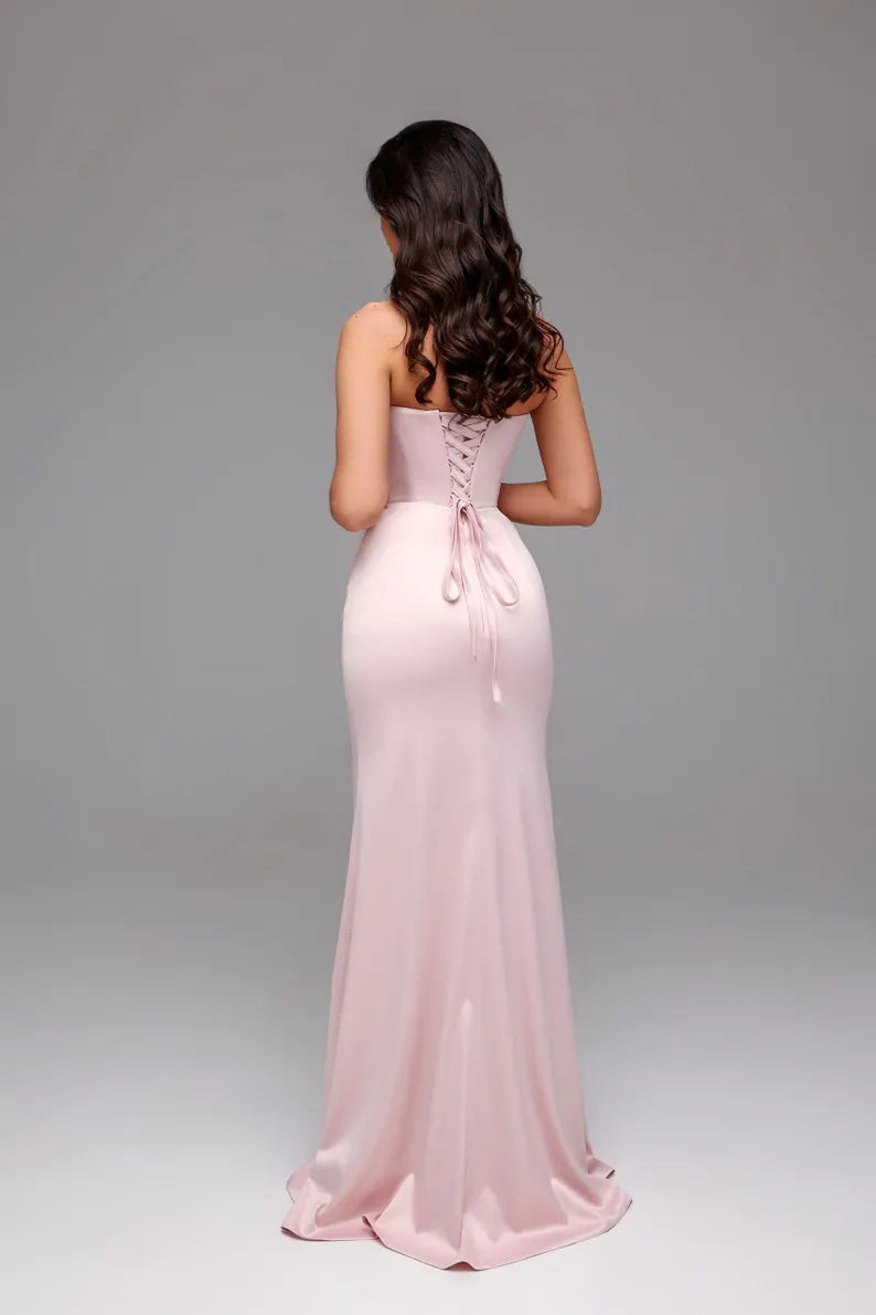 Jimiss - backless strapless back strap with side slit and floor length Prom dress