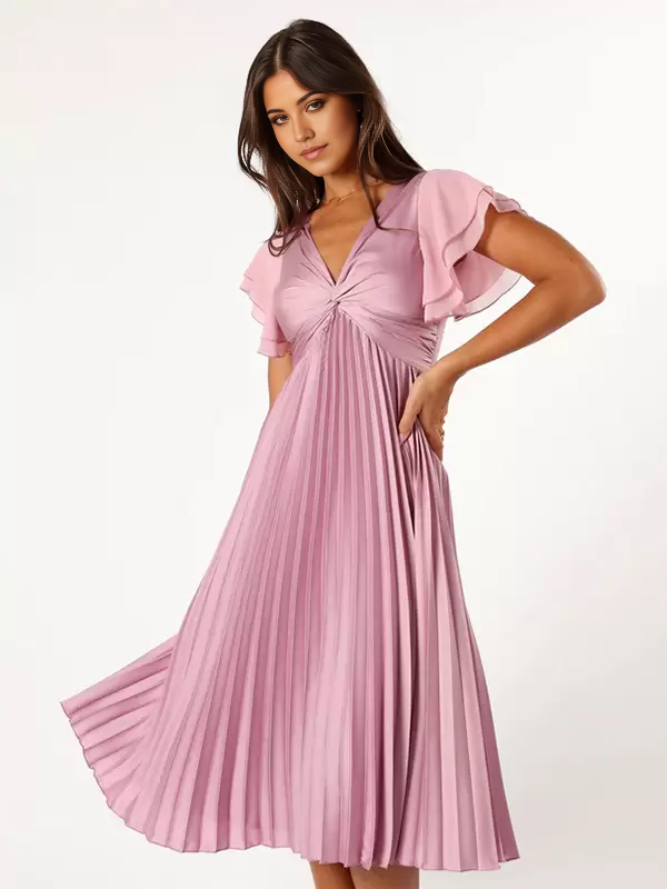 A-line V-Neck Short Sleeves Zipper Satin Wedding formal dresses evening gown Party Dresses Short Bridesmaid Dress