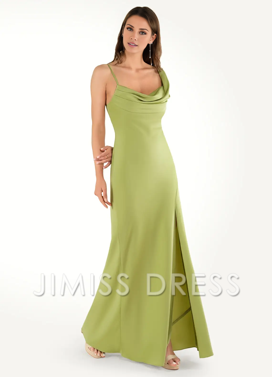 Jimiss asymmetrical neckline backless side slit and floor length Prom dress