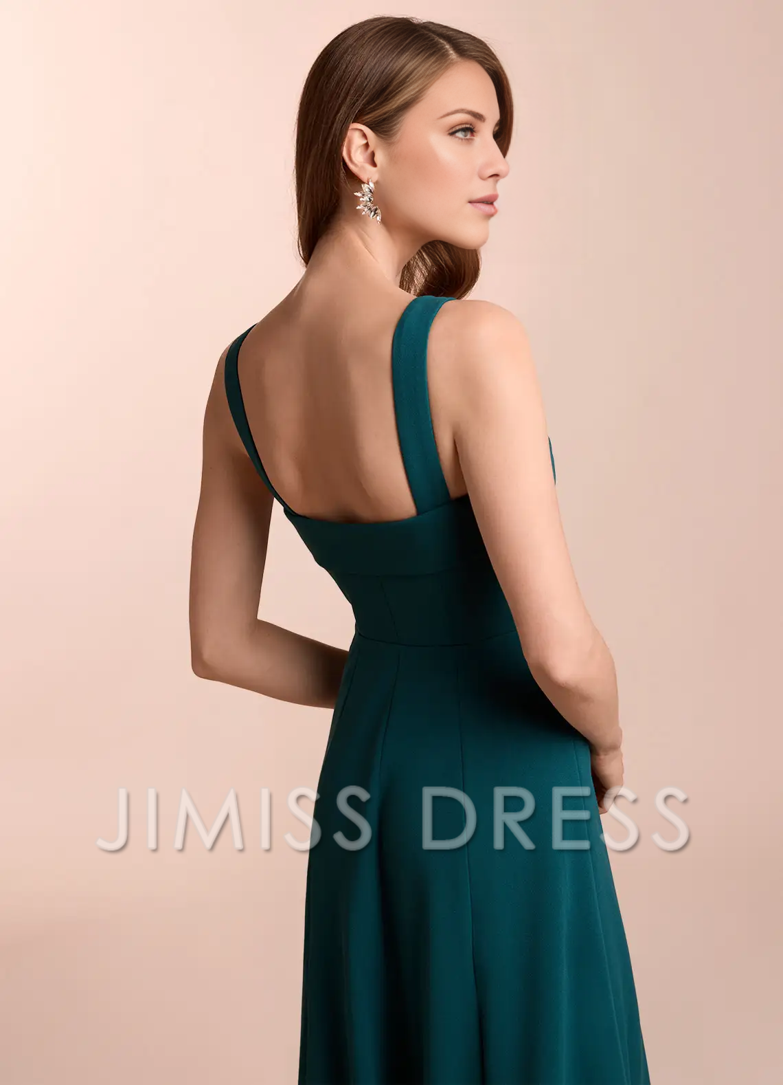 Jimiss A-line straight neckline backless and floor length Prom dress