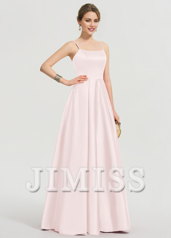 A-shaped square floor mopping satin and floor length Prom dress