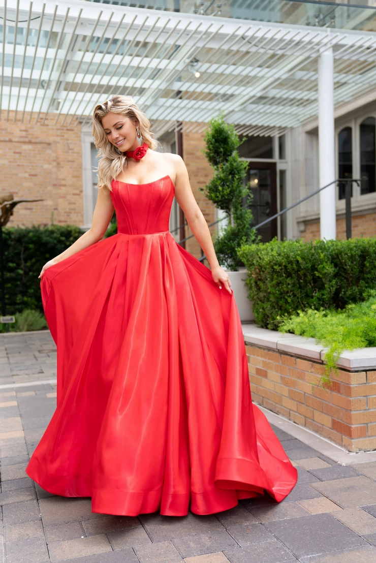 A-line off shoulder sleeveless satin and floor length evening gown (dress only)