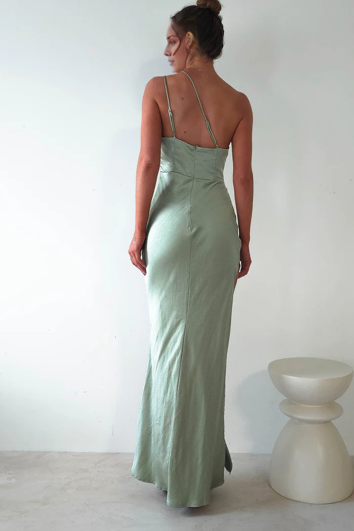 Asymmetric collar satin side slit long Prom dress - Jimiss Dress