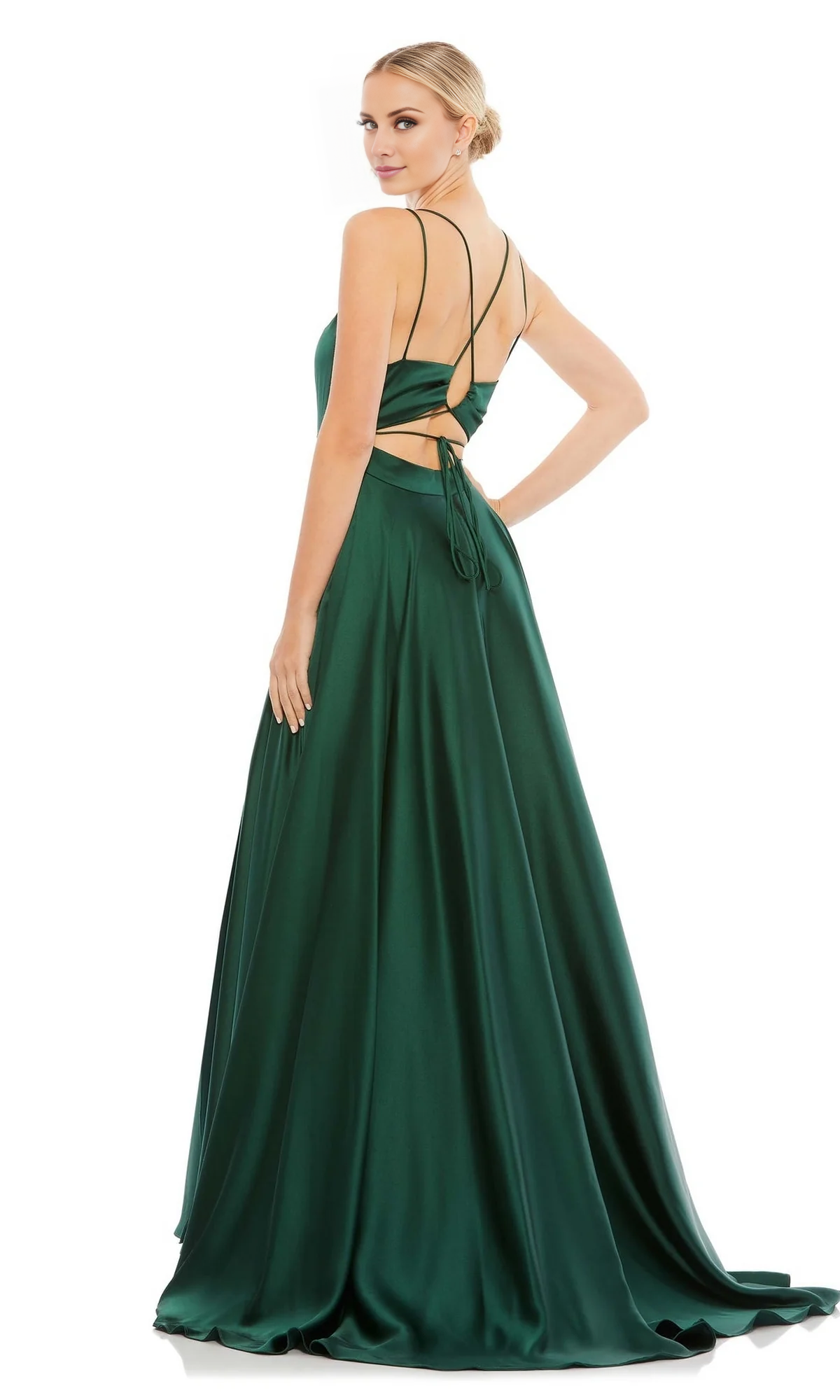 Jimiss slim shoulder strap V-neck sleeveless side slit and floor length evening dress