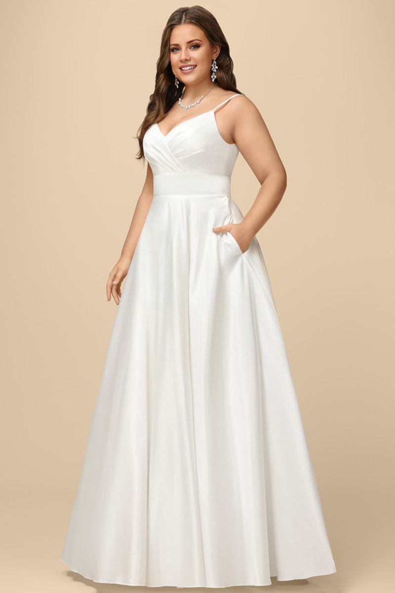 Ball Dress/Princess V-neck Sleeveless Thin Strap Floor Pulling Satin Wedding Dress