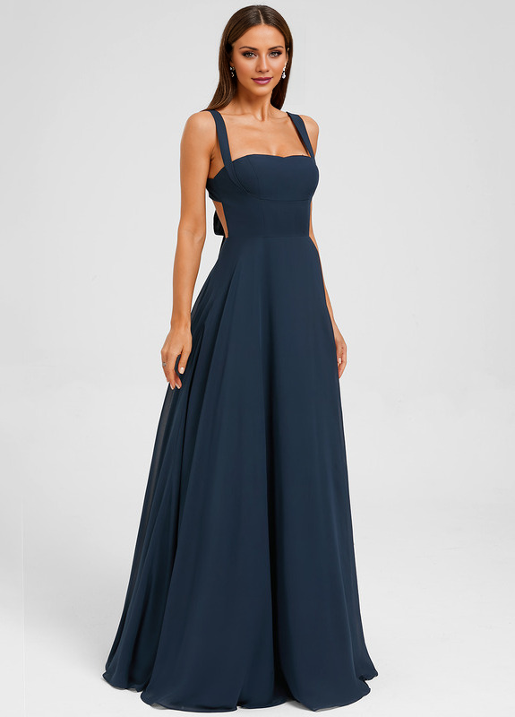 Bow A-line floor-length chiffon prom dress
