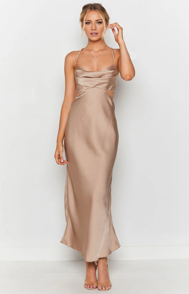 Jimiss collar neckline thin shoulder strap backless satin long Prom dress