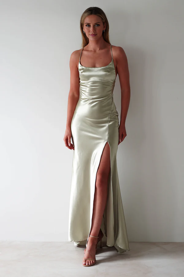 Thin shoulder strap with exposed back side slit and floor length Prom Dress - Jimiss Dress