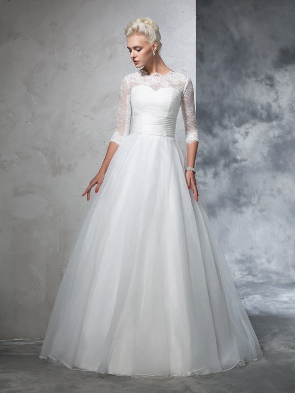 Aimishang  Ball Gown Jewel Applique 3/4 Sleeves Long Organza Wedding Dresses