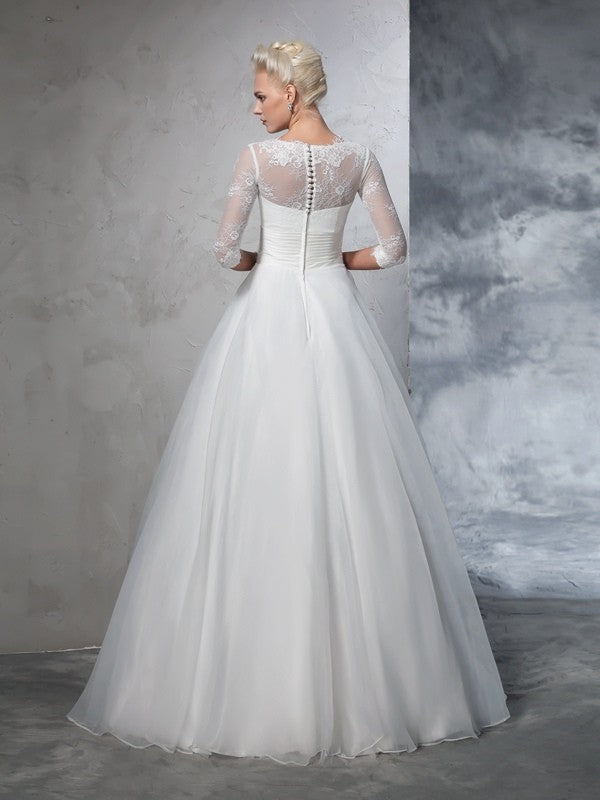 Aimishang  Ball Gown Jewel Applique 3/4 Sleeves Long Organza Wedding Dresses