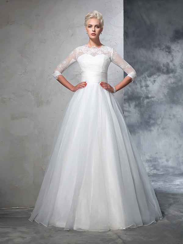Aimishang  Ball Gown Jewel Applique 3/4 Sleeves Long Organza Wedding Dresses