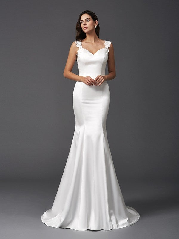 Aimishang  Trumpet/Mermaid Straps Beading Sleeveless Long Satin Wedding Dresses