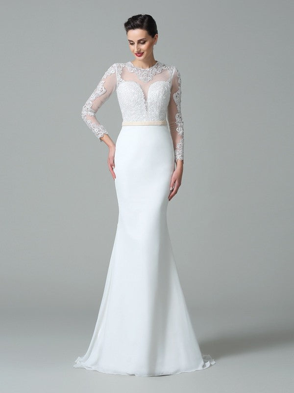 Aimishang  Trumpet/Mermaid Jewel Lace Long Sleeves Long Chiffon Wedding Dresses