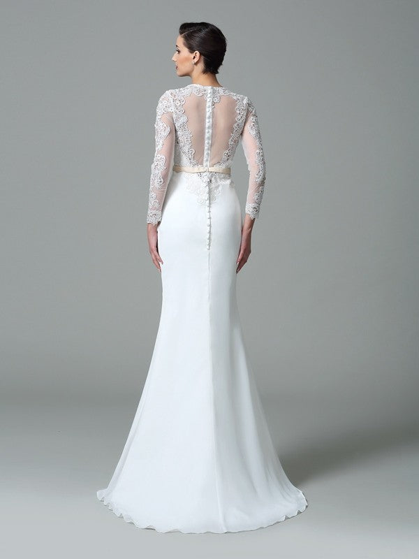 Aimishang  Trumpet/Mermaid Jewel Lace Long Sleeves Long Chiffon Wedding Dresses