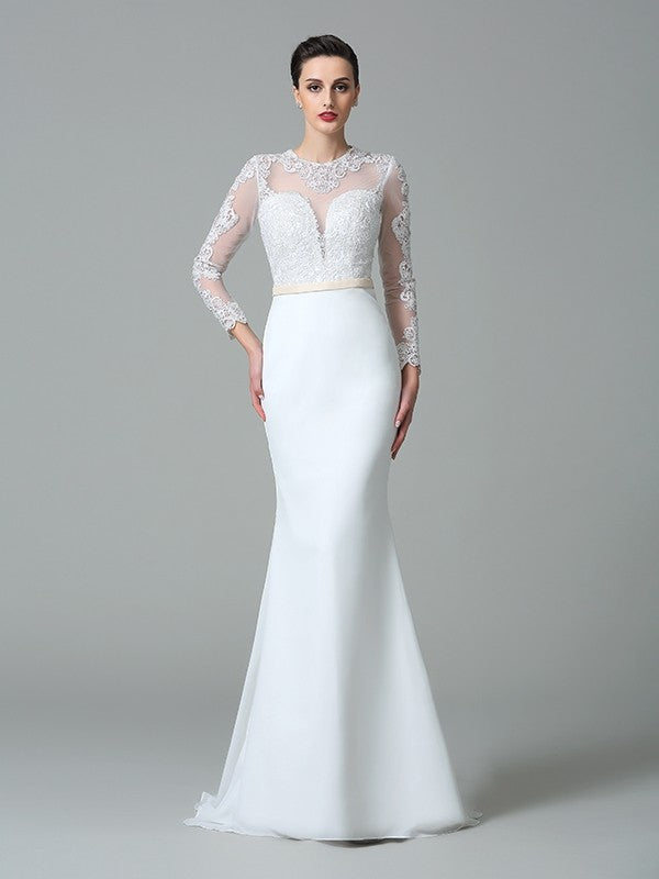 Aimishang  Trumpet/Mermaid Jewel Lace Long Sleeves Long Chiffon Wedding Dresses