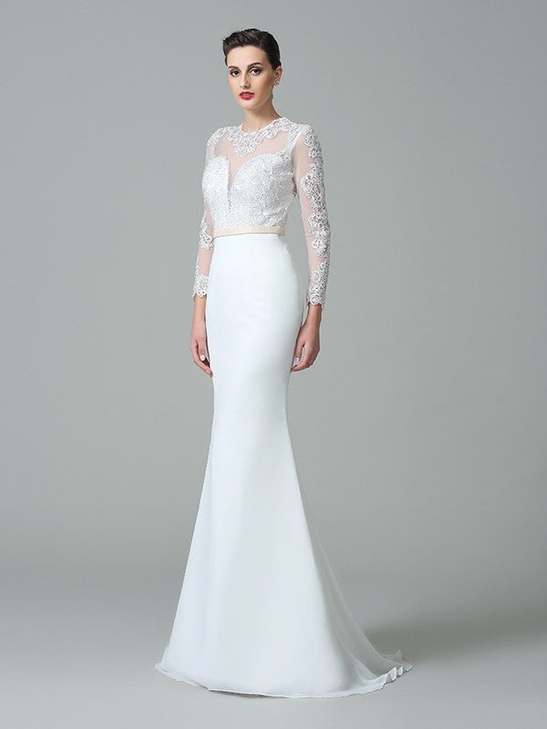 Aimishang  Trumpet/Mermaid Jewel Lace Long Sleeves Long Chiffon Wedding Dresses