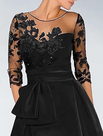 Aimishang A-Line Elegant Wedding Guest Dress Court Train Jewel Neck 3/4 Sleeve Evening Dress with Beading Slit Appliques Fall Wedding Guest Dress November