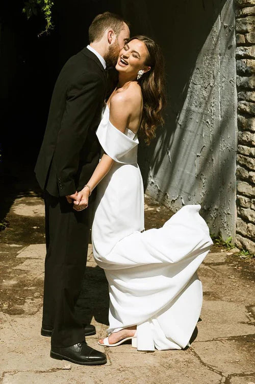 Aimishang Elegant Mermaid White Off-the-Shoulder Chiffon Long Wedding Dress