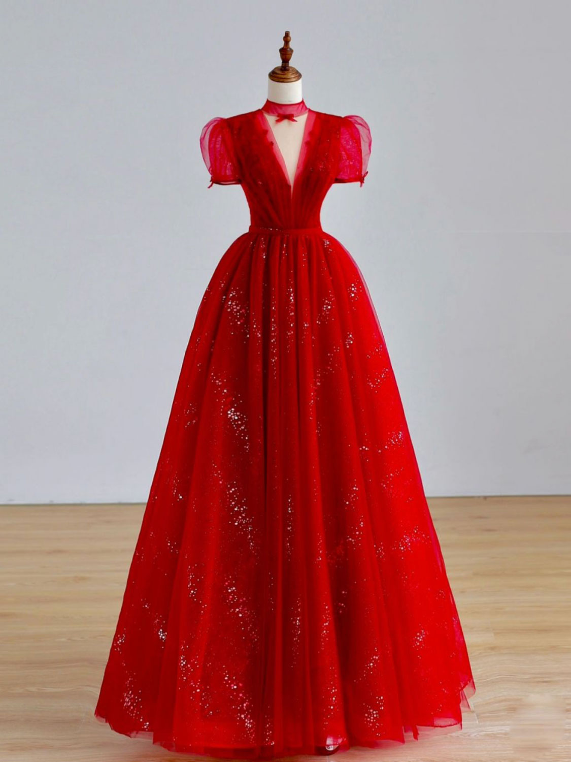 Burgundy A-Line Tulle Sequin Long Prom Dress, Burgundy Formal Dress