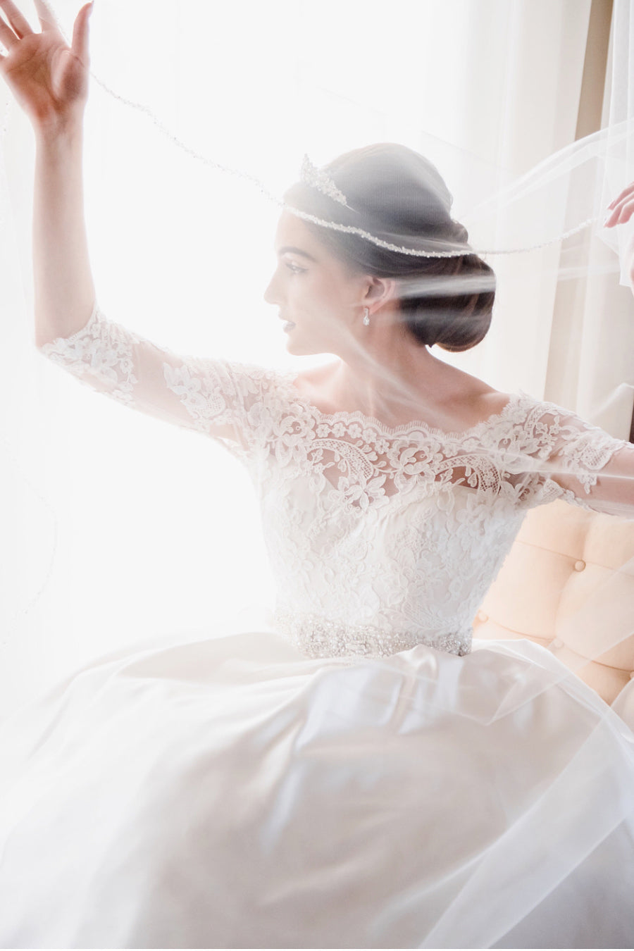 Princess Long Half Sleeves A-line White Wedding Dress with Beads