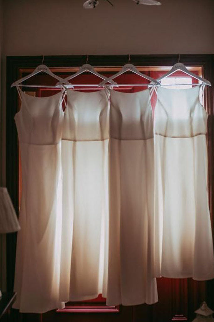 Boat Neck Sleeveless White Bridesmaid Dress with Open Back