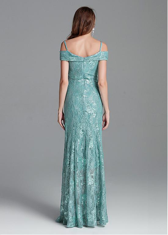 Lace Spaghetti Straps Embroidery Sequins Mermaid Prom Dress