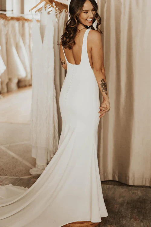 Aimishang Elegant Long Square Neck Mermaid White Wedding Dress