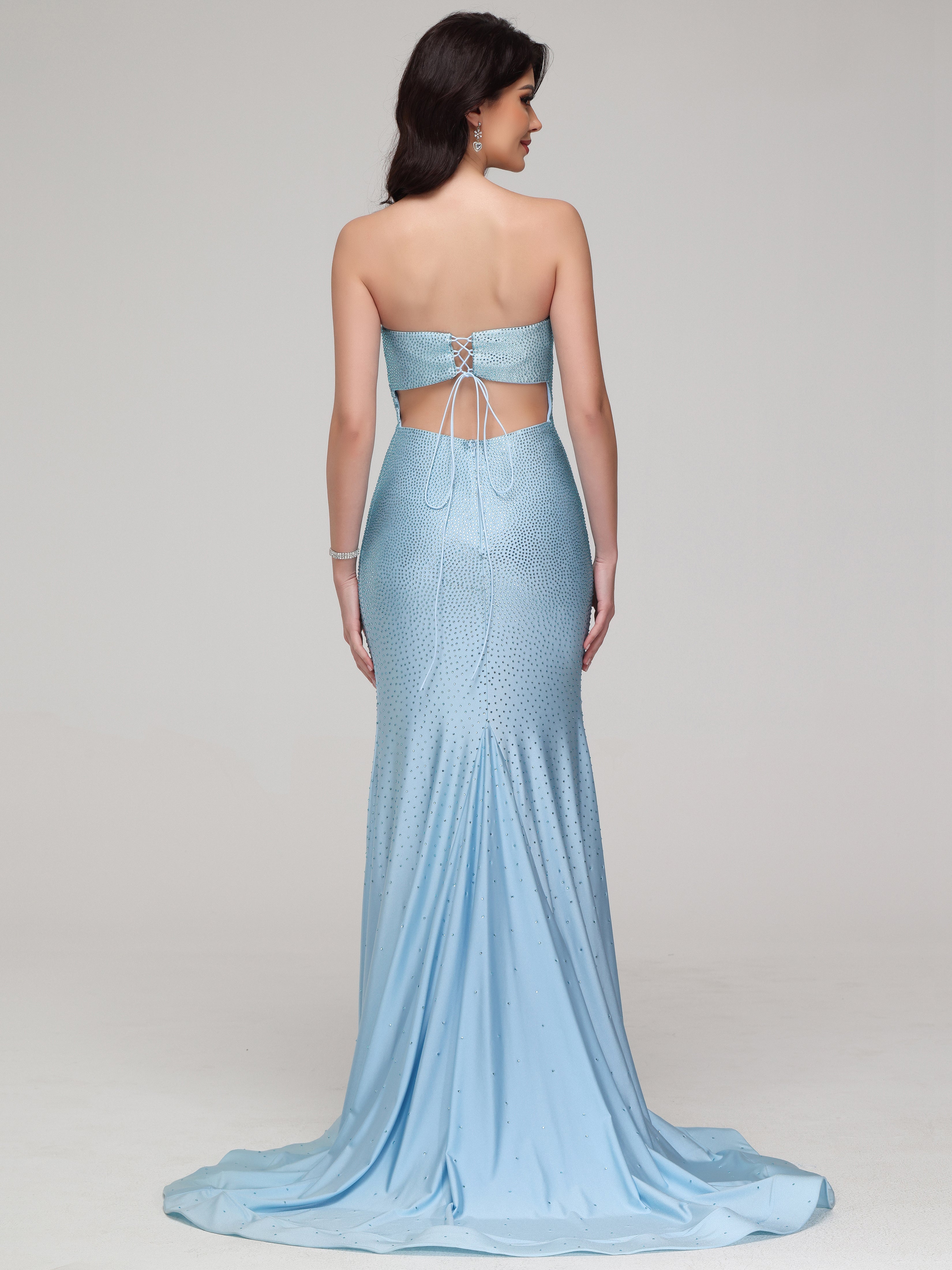 Sheath/Column Strapless Sweep Train Prom Dress With Split