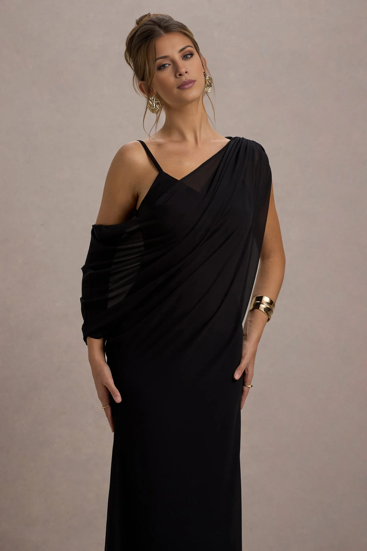 Chiffon ribbon black V-neck and floor length evening dress - Jimiss Dress