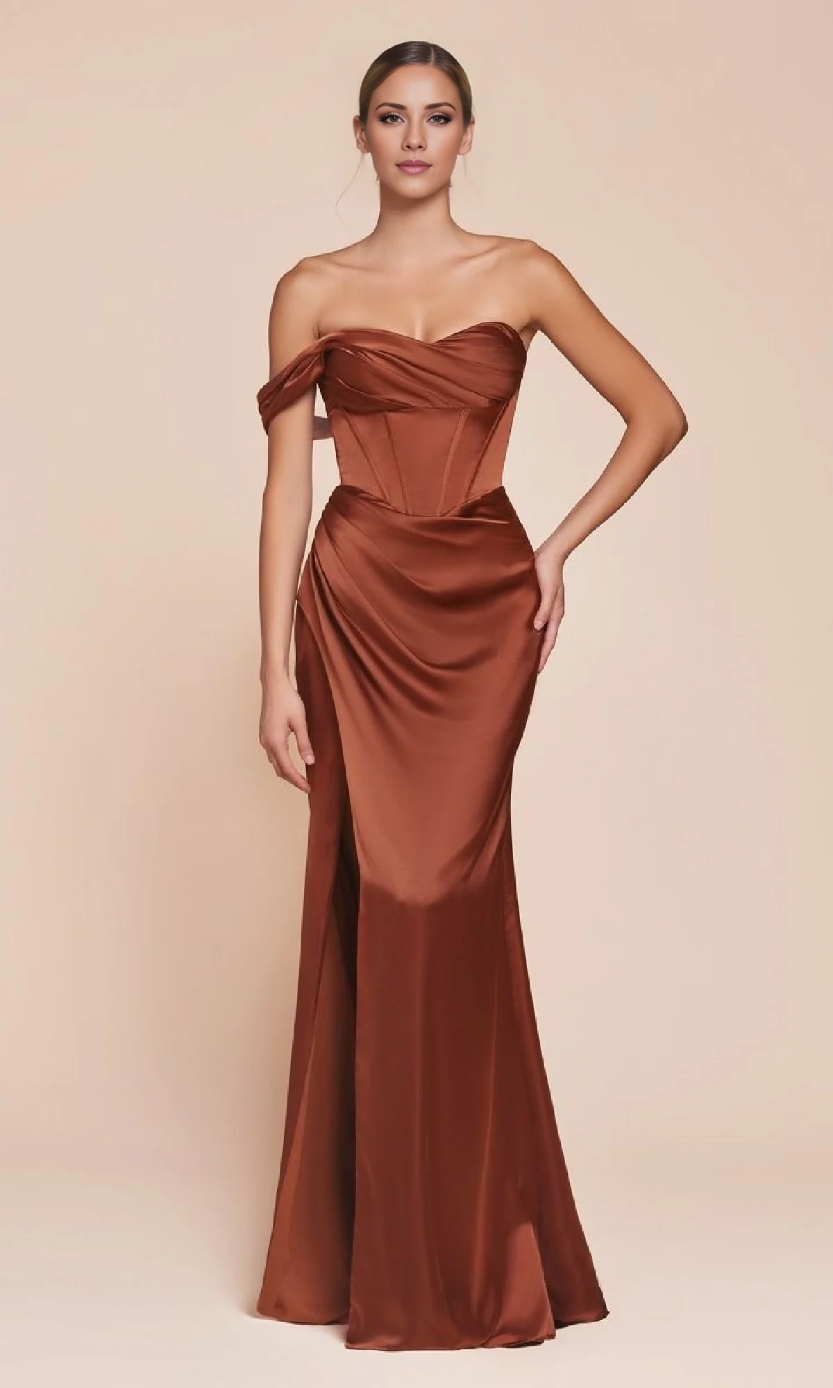 Jimiss single shoulder sweetheart neck tight corset with side slit and floor length evening dress