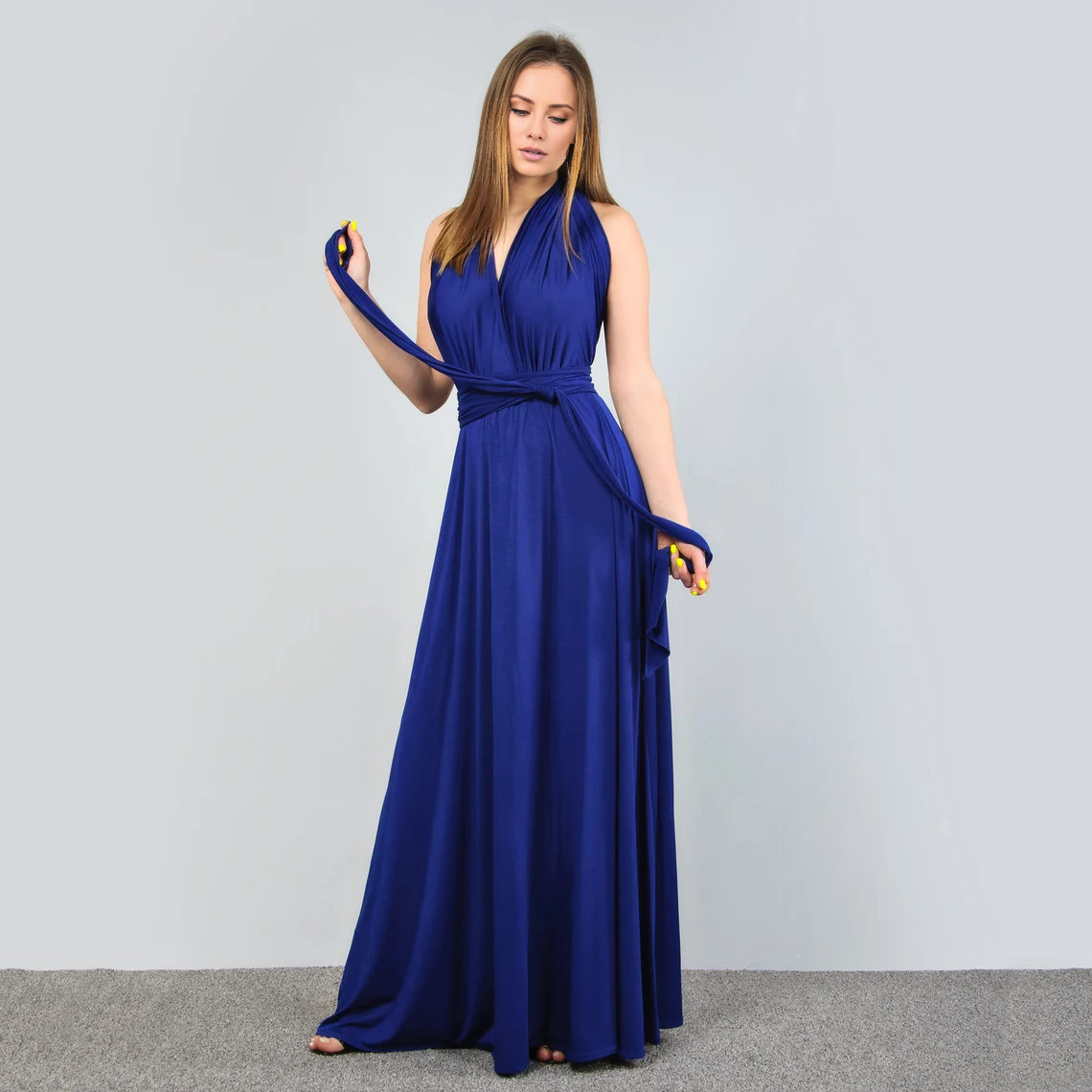 Jimiss - Hanging neck collar pleated bra backless and floor length Prom dress