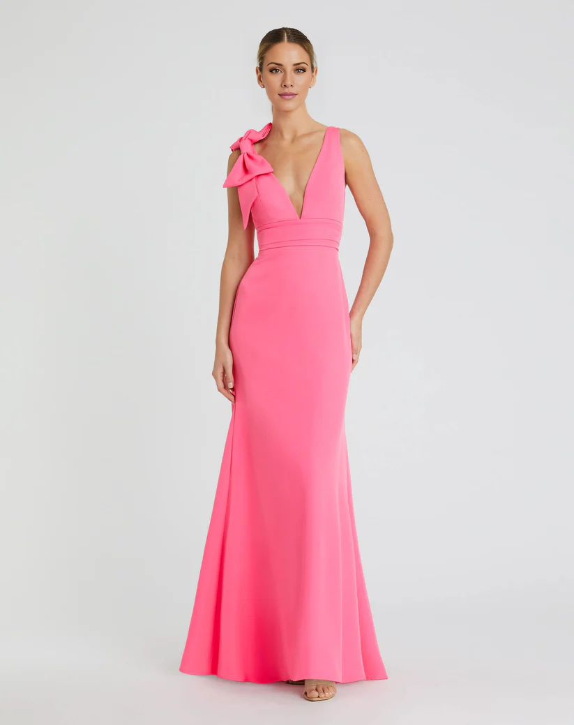 Mermaid sleeveless V-neck bow floor-length evening dress