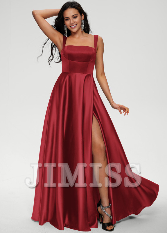 Bow A-line floor-length satin prom dress