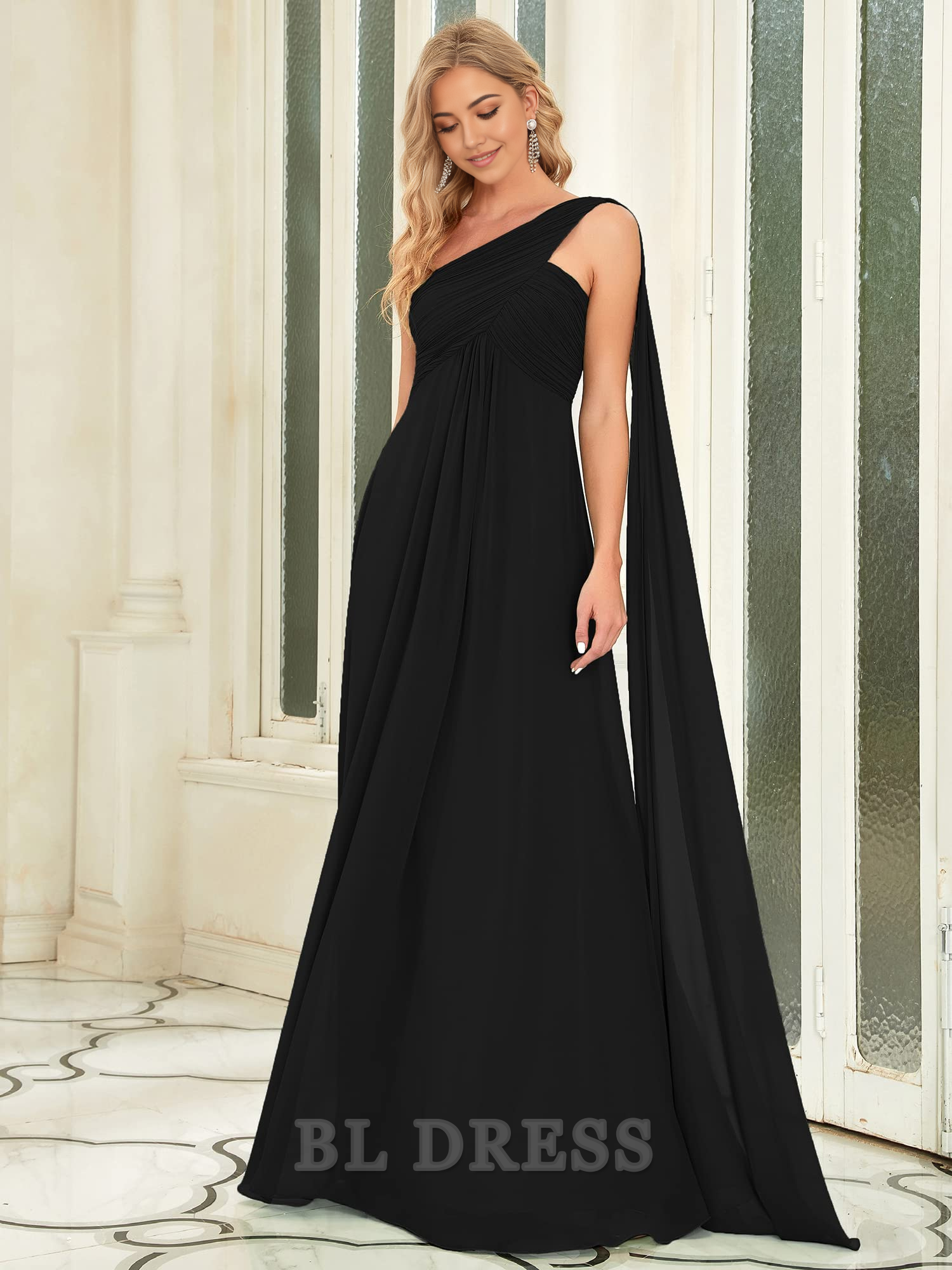 A-line One-Shoulder Empire Waist Chiffon Pleated formal dresses Bridesmaid Dresses evening gown Prom Dress