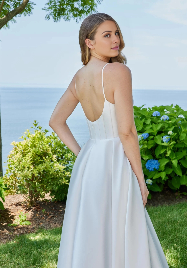 A-line spoon collar front slit and floor length evening gown