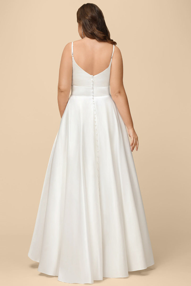 Ball Dress/Princess V-neck Sleeveless Thin Strap Floor Pulling Satin Wedding Dress