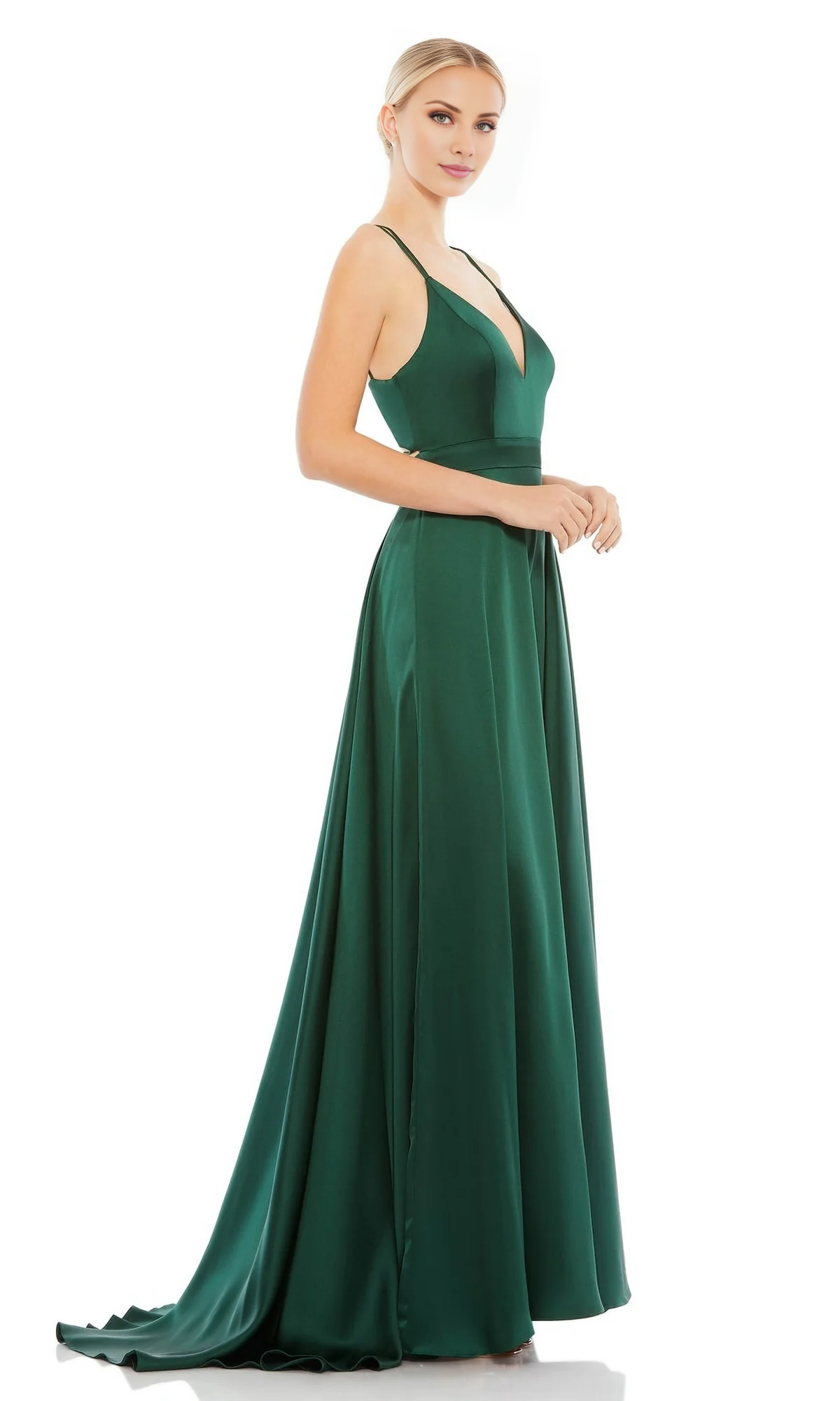 Jimiss slim shoulder strap V-neck sleeveless side slit and floor length evening dress