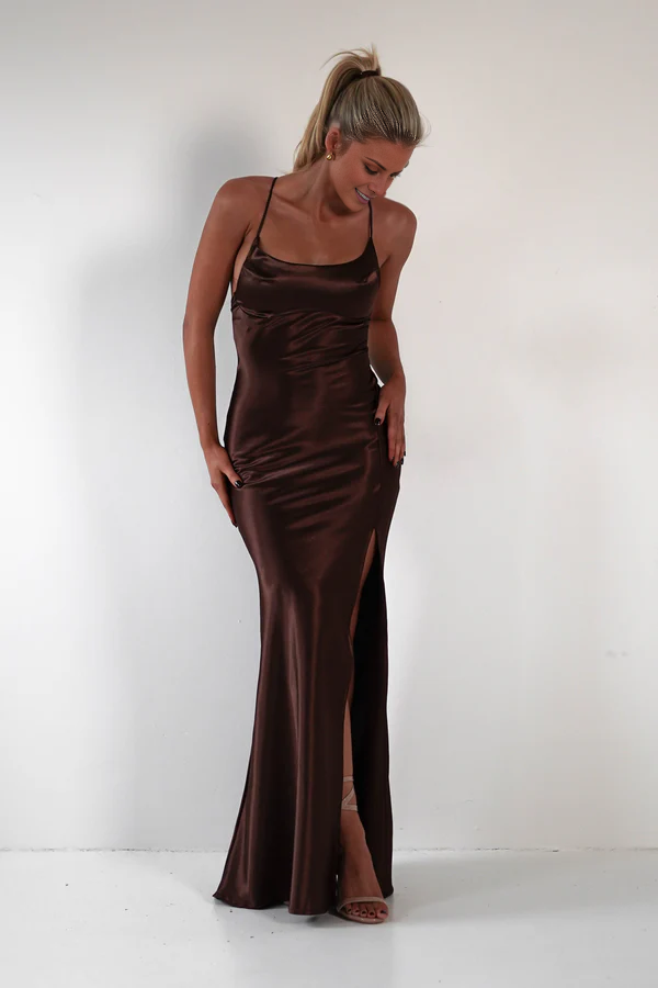 Thin shoulder strap with exposed back side slit and floor length Prom Dress - Jimiss Dress