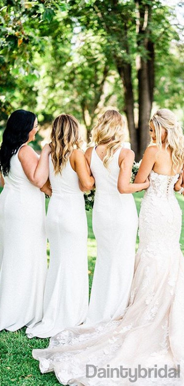 Sexy V-neck Mermaid Satin Long Bridesmaid Dresses.DB10335