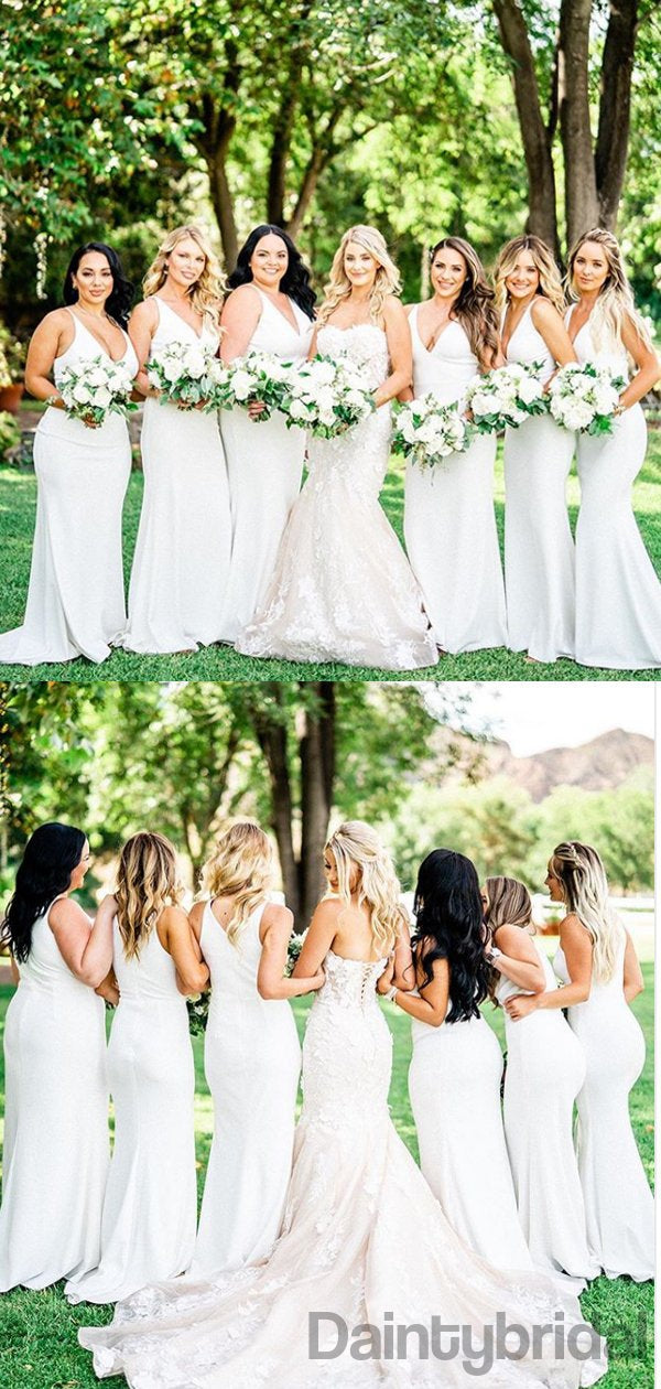 Sexy V-neck Mermaid Satin Long Bridesmaid Dresses.DB10335