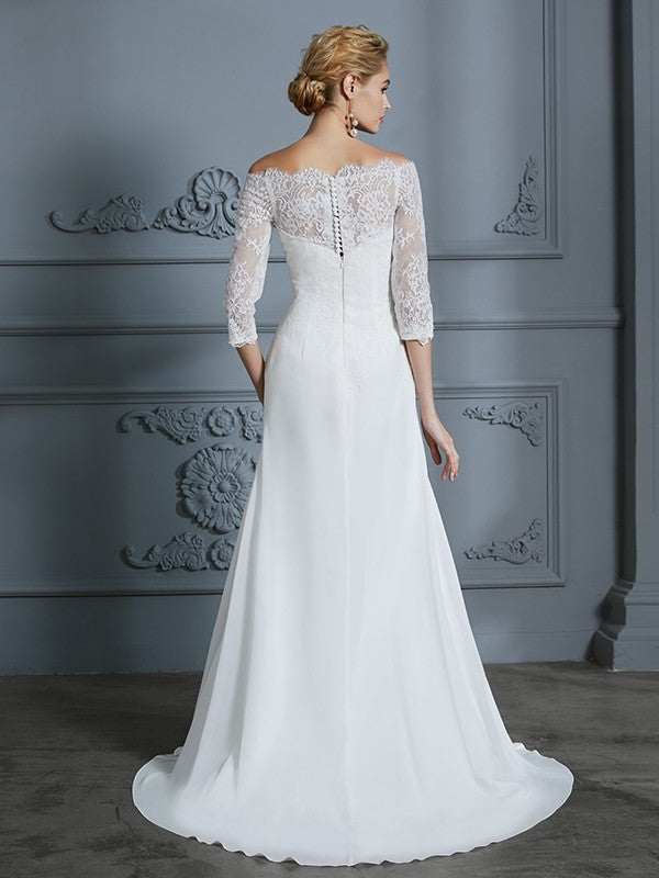 Aimishang Trumpet/Mermaid 1/2 Sleeves Off-the-Shoulder Sweep/Brush Train Chiffon Wedding Dresses