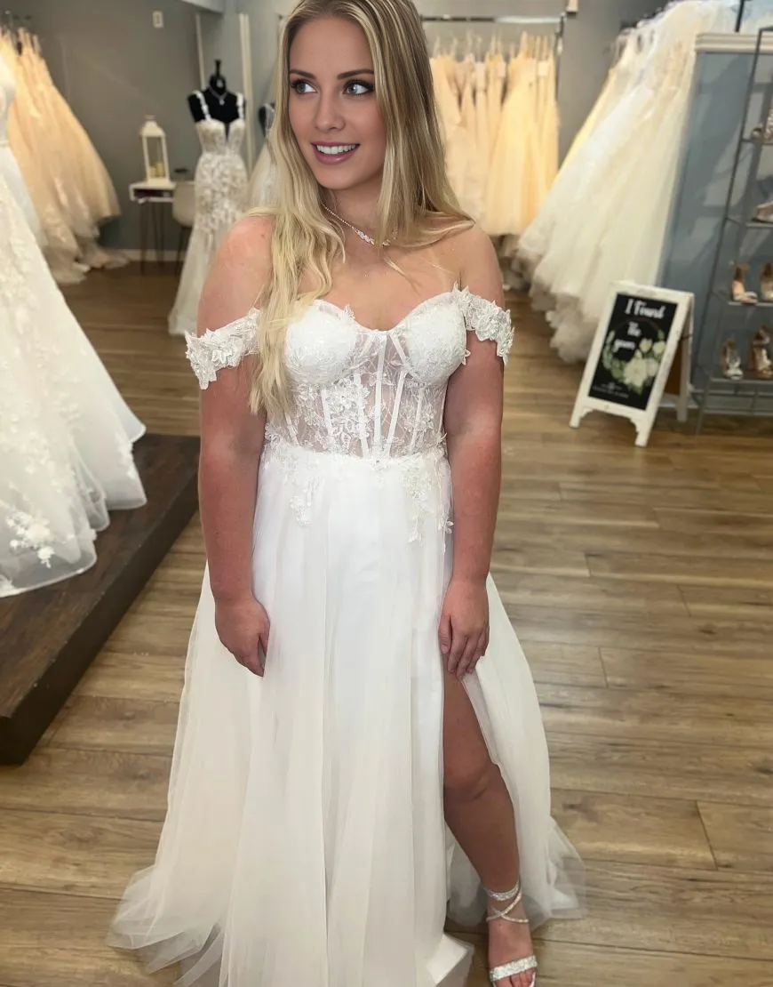 Aimishang Wedding Dress A-Line Off The Shoulder Corset Back Tulle With Split