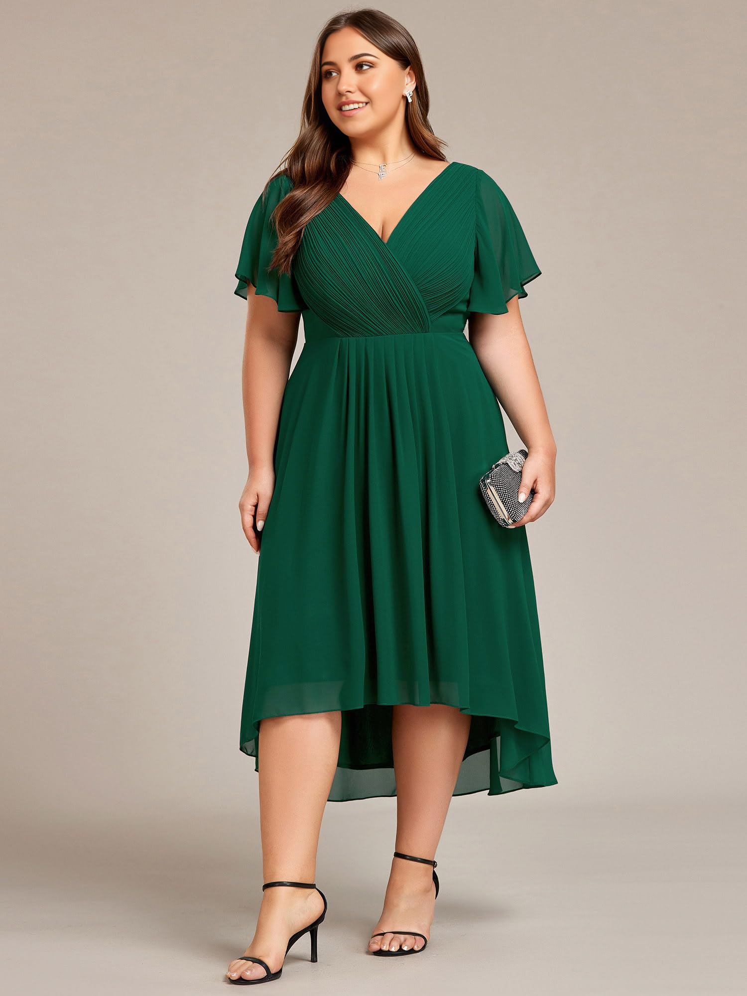 Plus Size A Line V Neck Chiffon Short Sleeves Knee Length formal dresses Bridesmaid Dresses evening gown Prom Dress