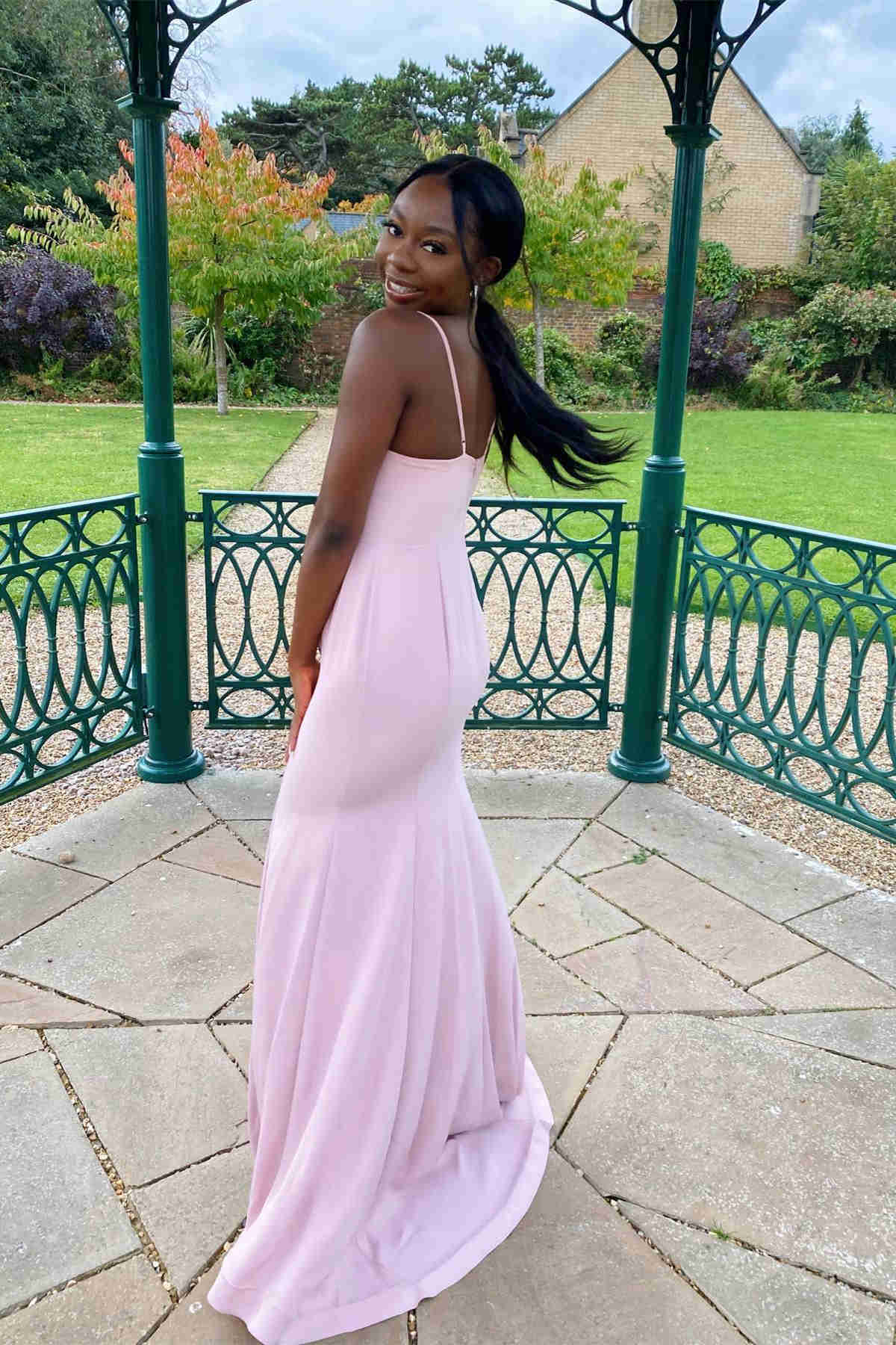 Pink Straps Mermaid Long Bridesmaid Dress
