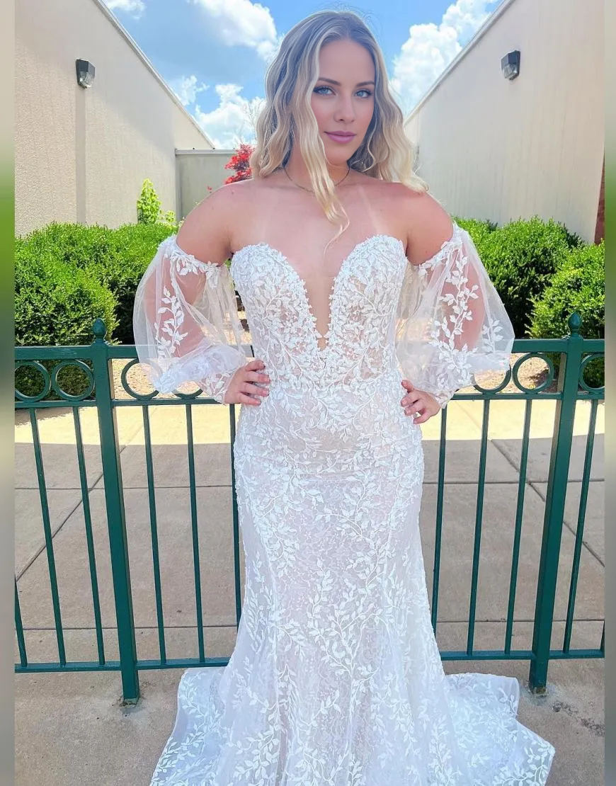 Aimishang Wedding Dress Pretty Mermaid Strapless Lace With Detachable Sleeves